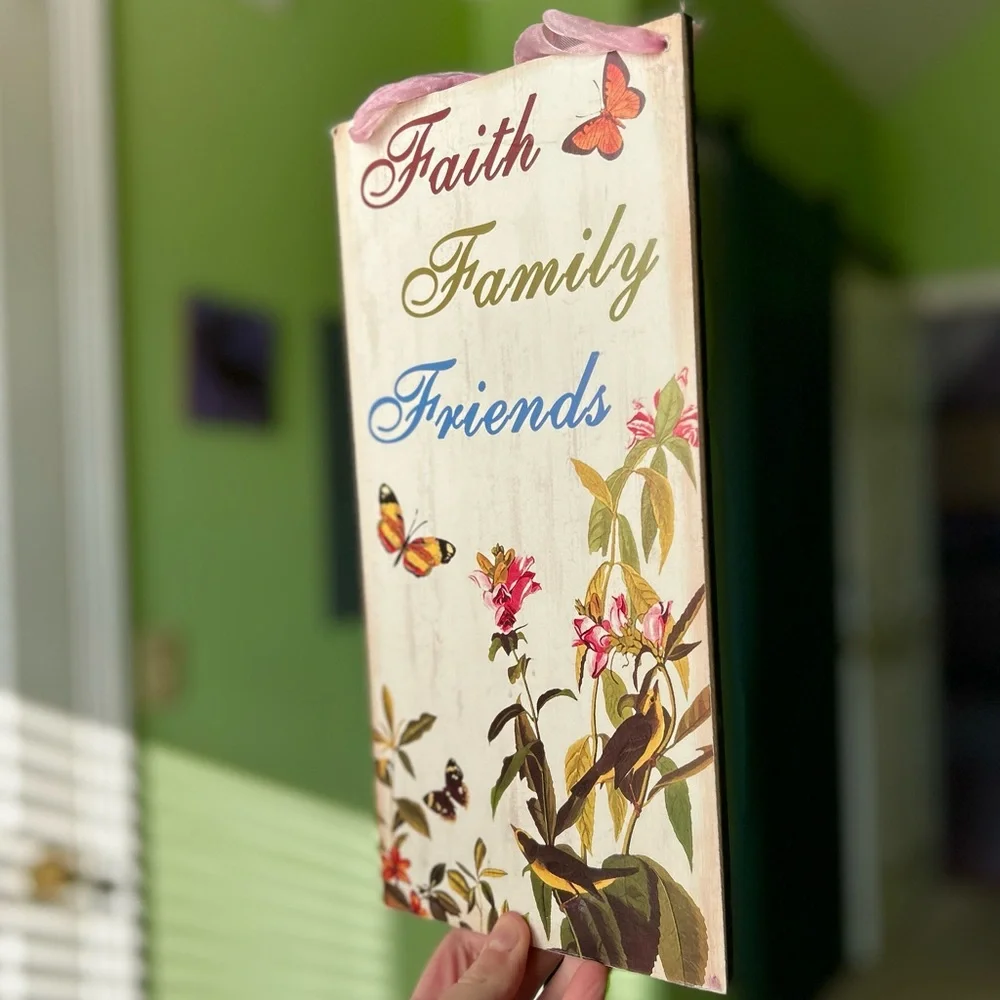 VTG Floral Nature Bird & Butterflies Wood Faith Based Wall Sign